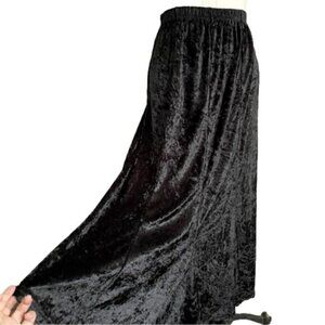 Vintage Black Crushed Velvet Maxi Long Skirt - Medium
